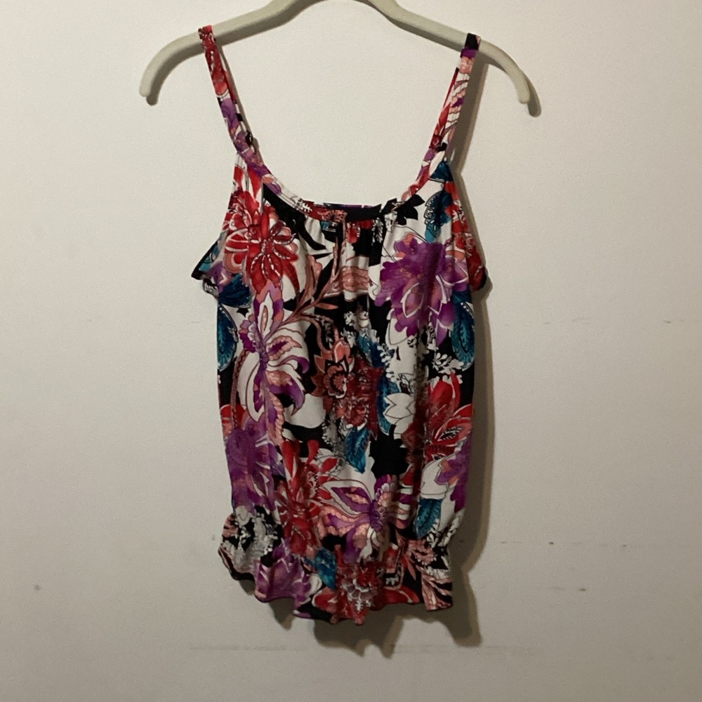 Vibrant Floral Tankini Swim Top with Ruffled Hem Women's Size 12